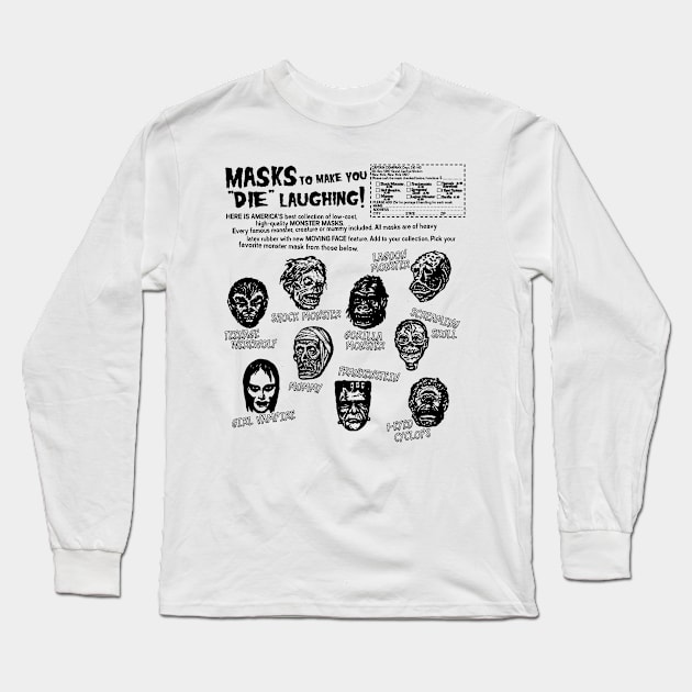 Retro 60s 70s Monster Masks Ad Long Sleeve T-Shirt by darklordpug